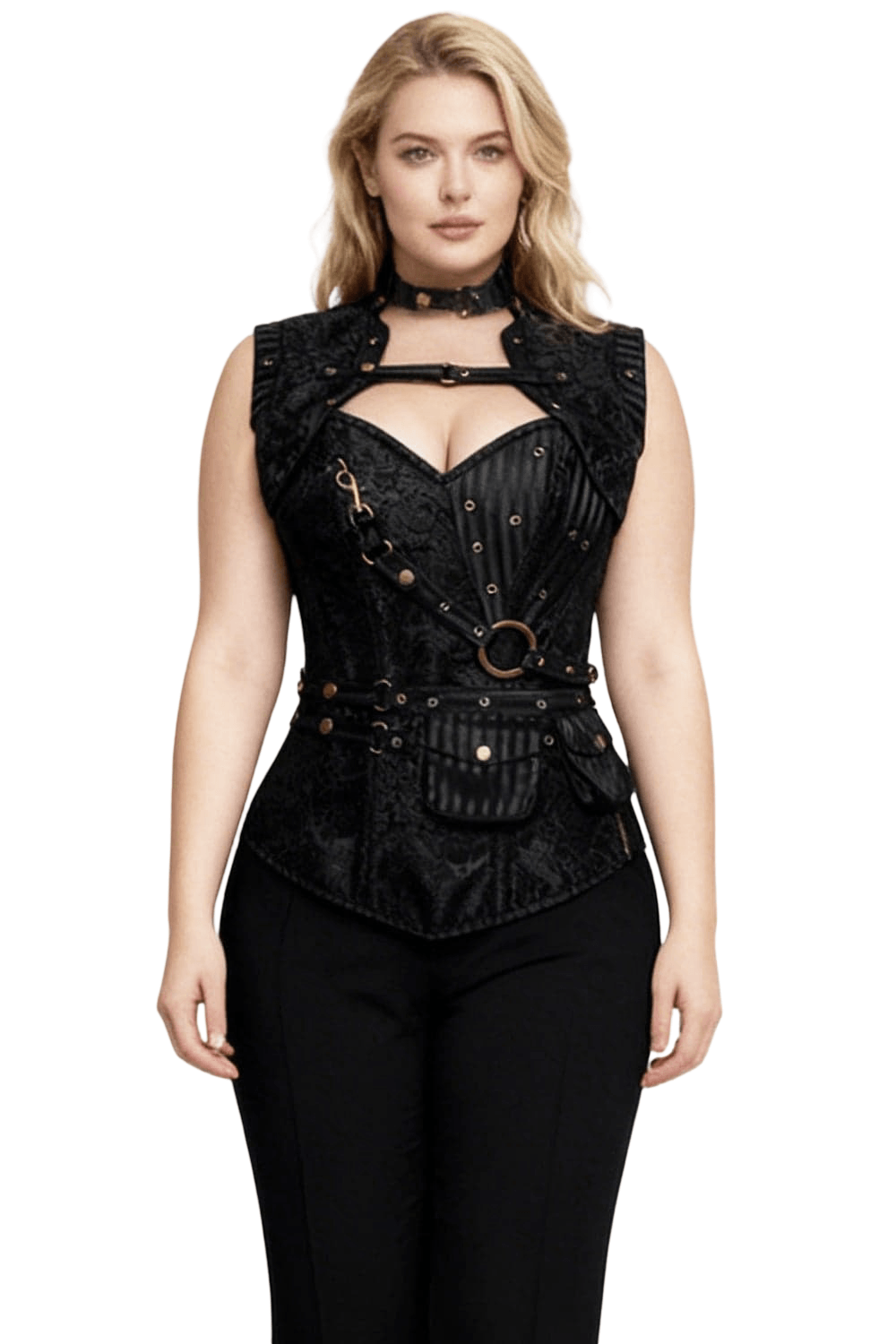 Black Steampunk Overbust Corset with Harness Detail