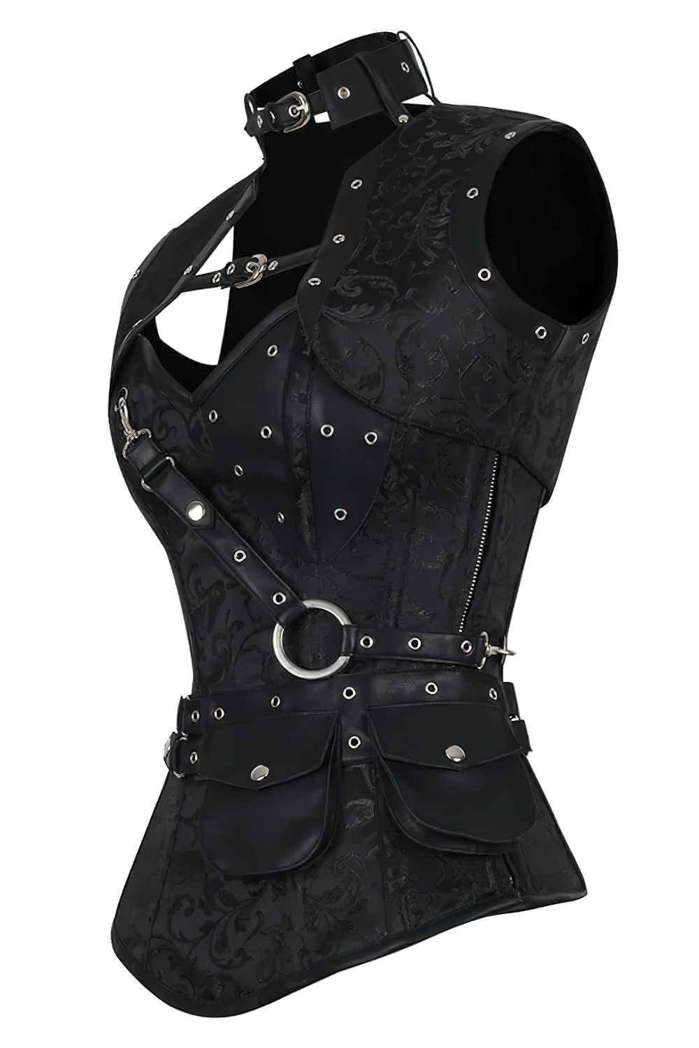 Black Steampunk Overbust Corset With Pouch Belt