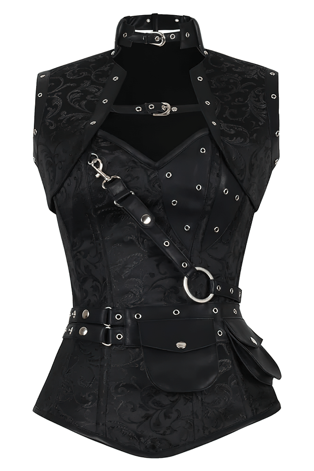 Black Steampunk Overbust Corset With Pouch Belt