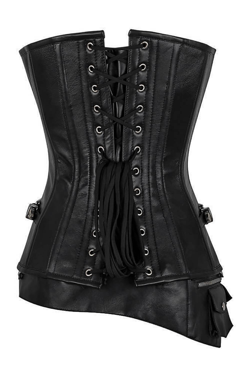 Black Steampunk Overbust Corset with Pouch Belt and Buckles