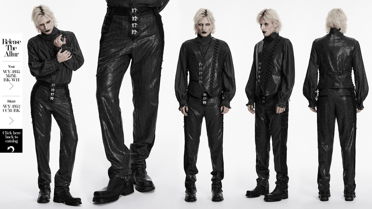 Black Striped Imitation Leather Steampunk Pants
