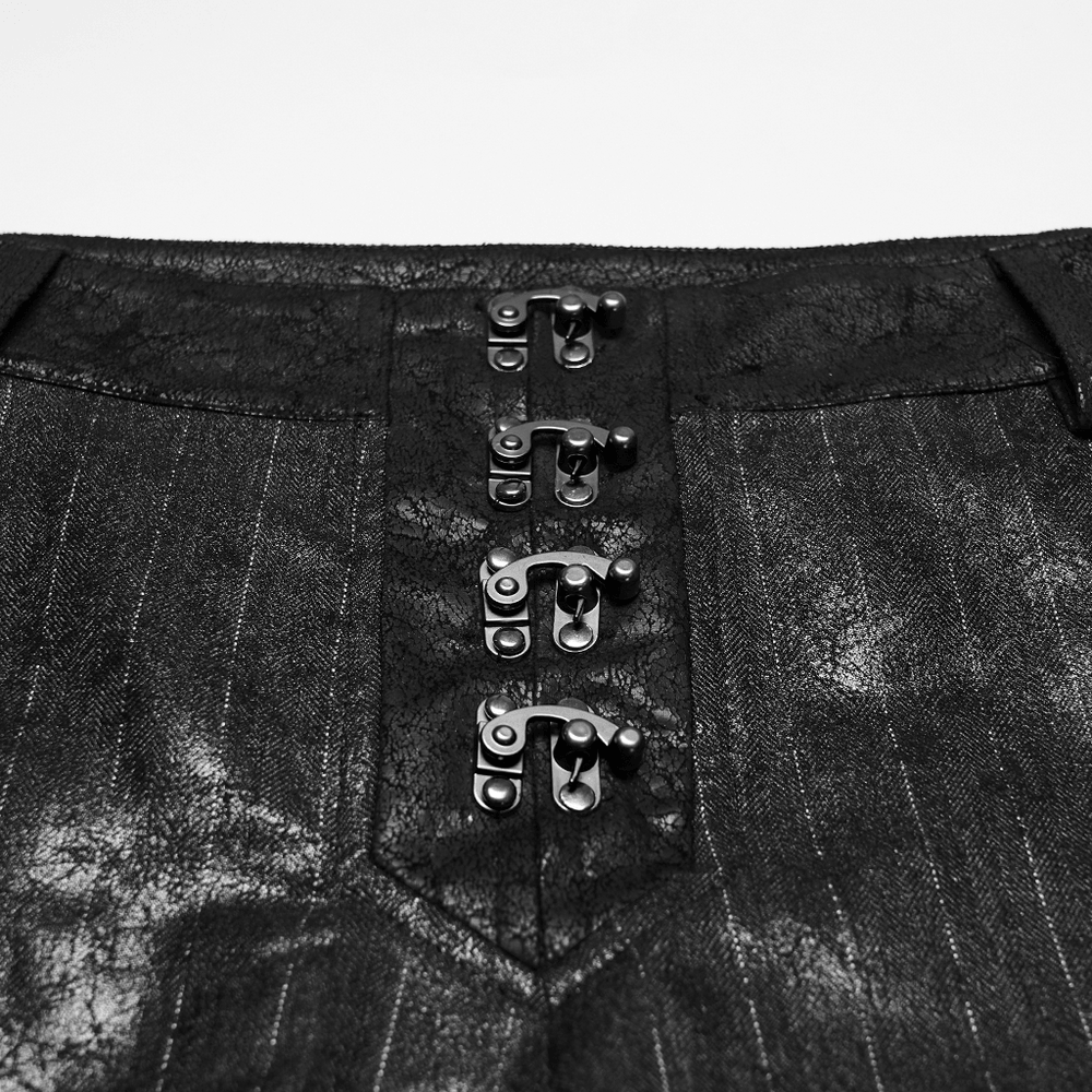 Black Striped Imitation Leather Steampunk Pants