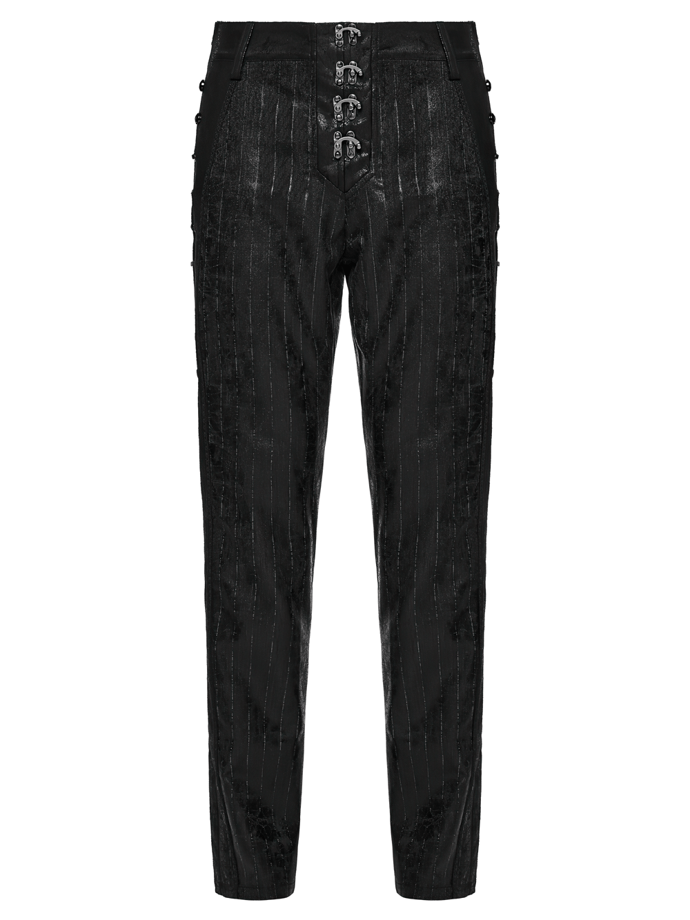 Black Striped Imitation Leather Steampunk Pants