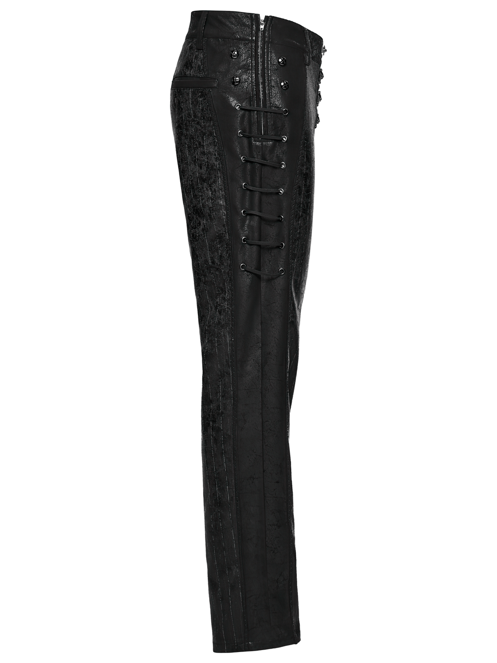 Black Striped Imitation Leather Steampunk Pants