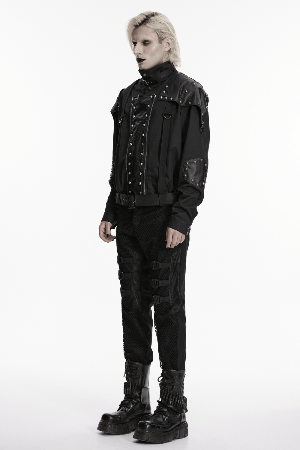 Black Studded Cropped Biker Jacket with D-Rings