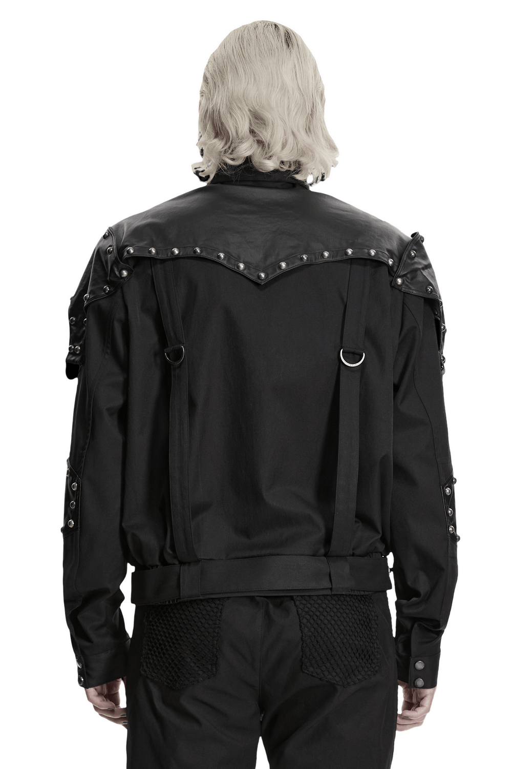 Black Studded Cropped Biker Jacket with D-Rings