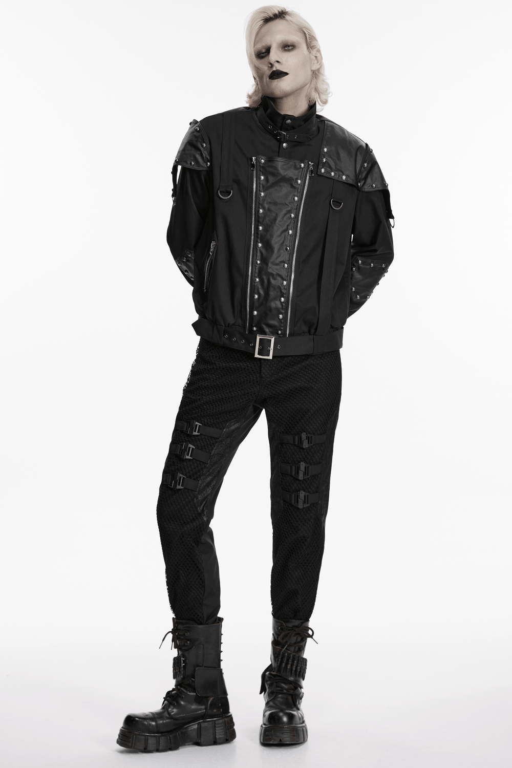 Black Studded Cropped Biker Jacket with D-Rings