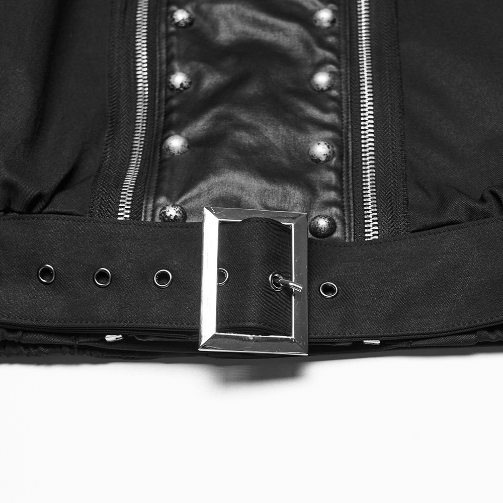 Black Studded Cropped Biker Jacket with D-Rings