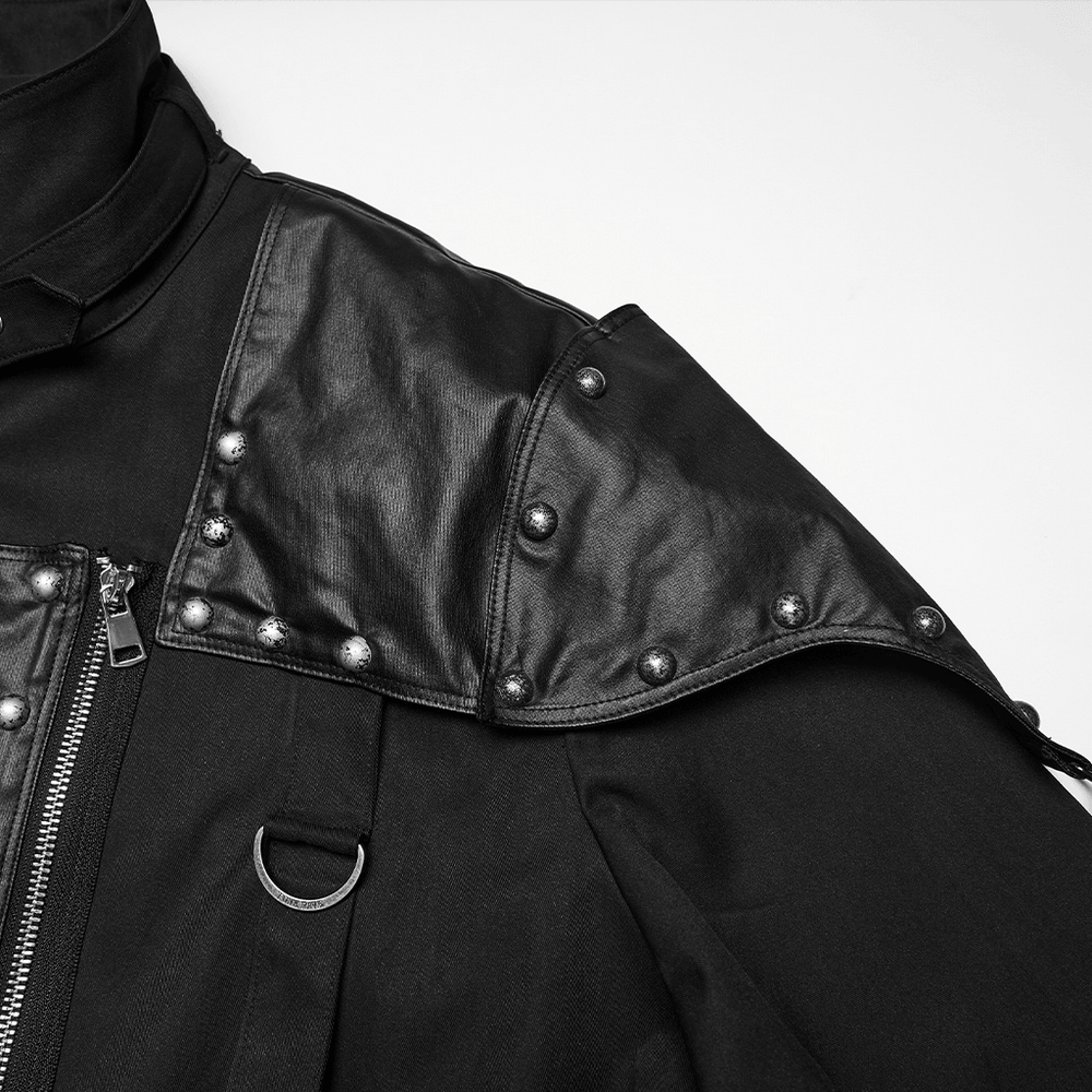 Black Studded Cropped Biker Jacket with D-Rings