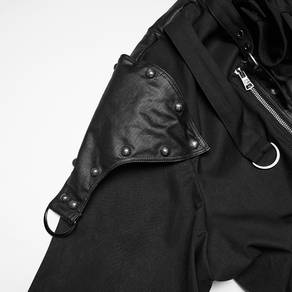Black Studded Cropped Biker Jacket with D-Rings