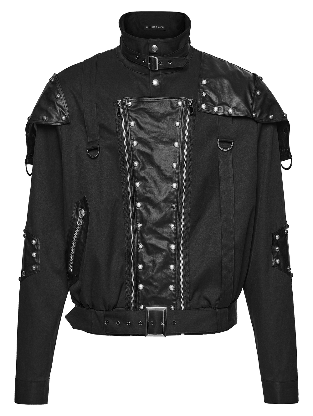 Black Studded Cropped Biker Jacket with D-Rings