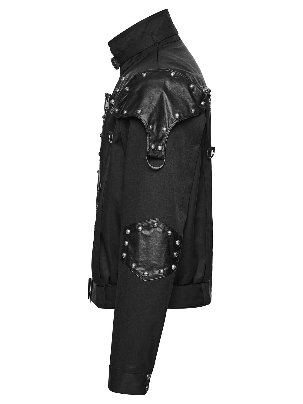 Black Studded Cropped Biker Jacket with D-Rings