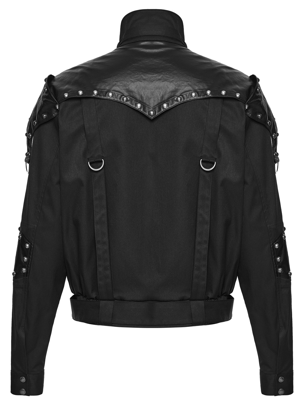 Black Studded Cropped Biker Jacket with D-Rings