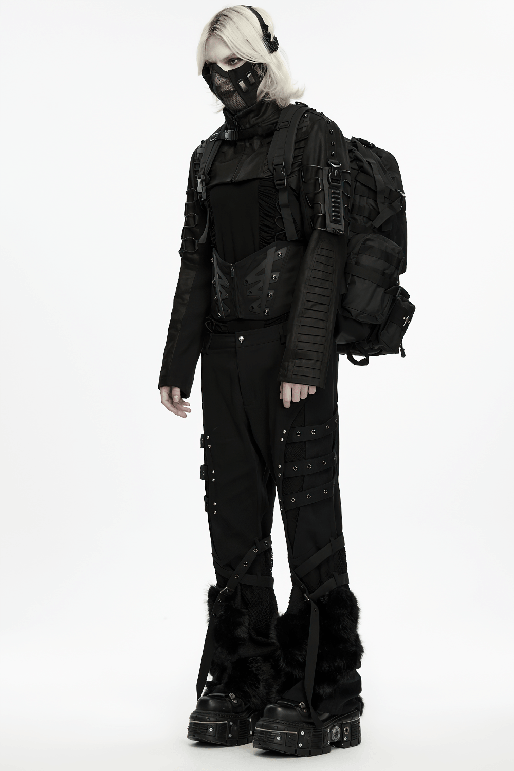 Black Tactical Backpack with Webbing and Pouches