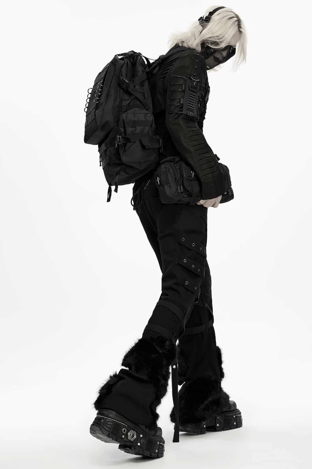 Black Tactical Backpack with Webbing and Pouches