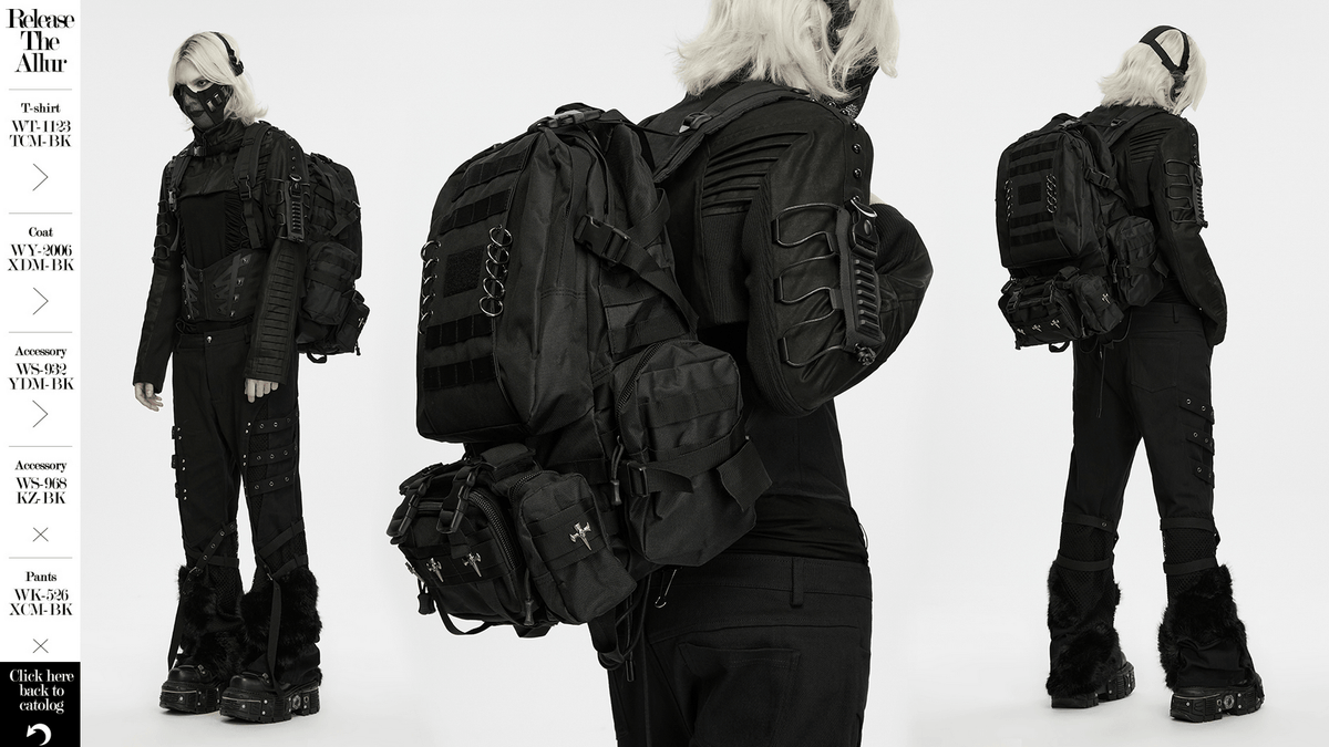 Black Tactical Backpack with Webbing and Pouches