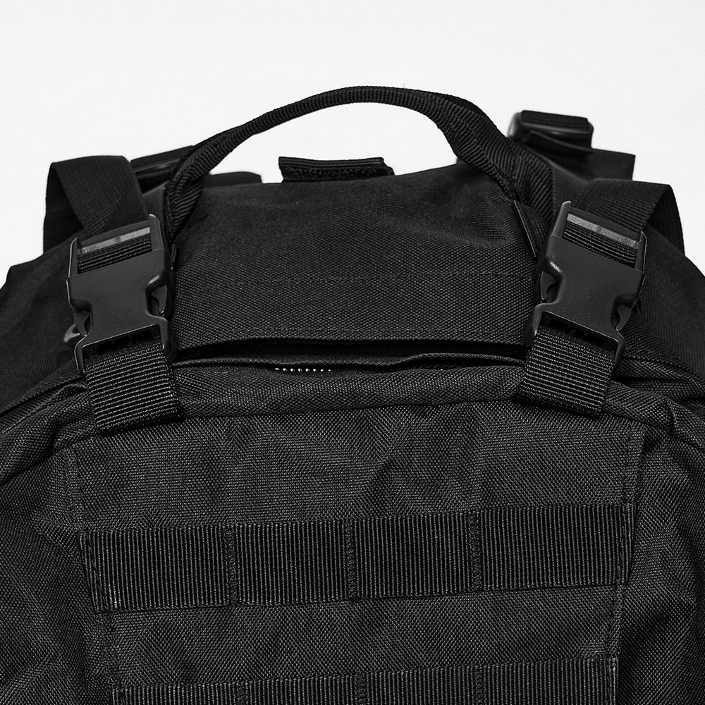 Black Tactical Backpack with Webbing and Pouches
