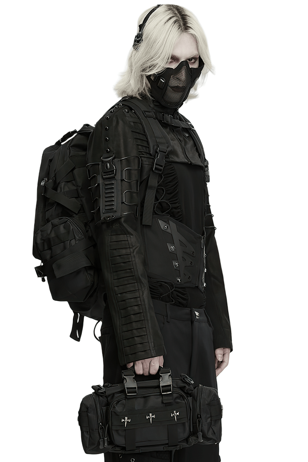 Black Tactical Backpack with Webbing and Pouches
