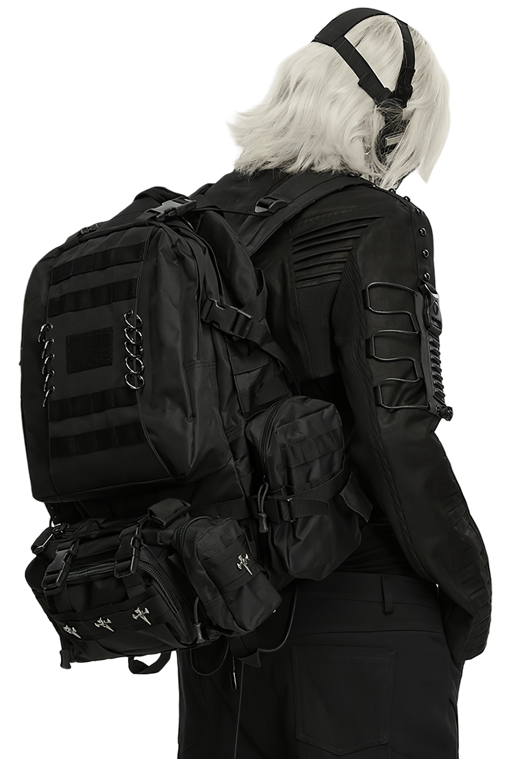 Black Tactical Backpack with Webbing and Pouches