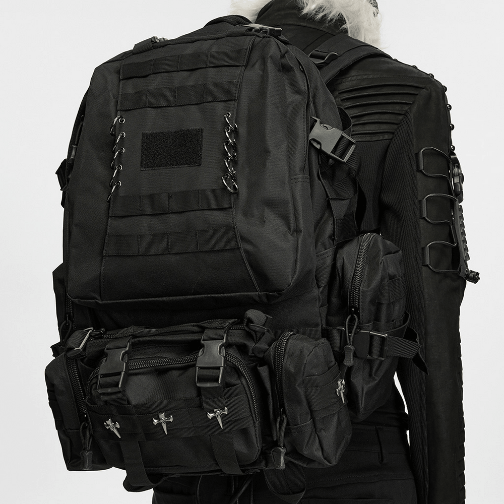 Black Tactical Backpack with Webbing and Pouches