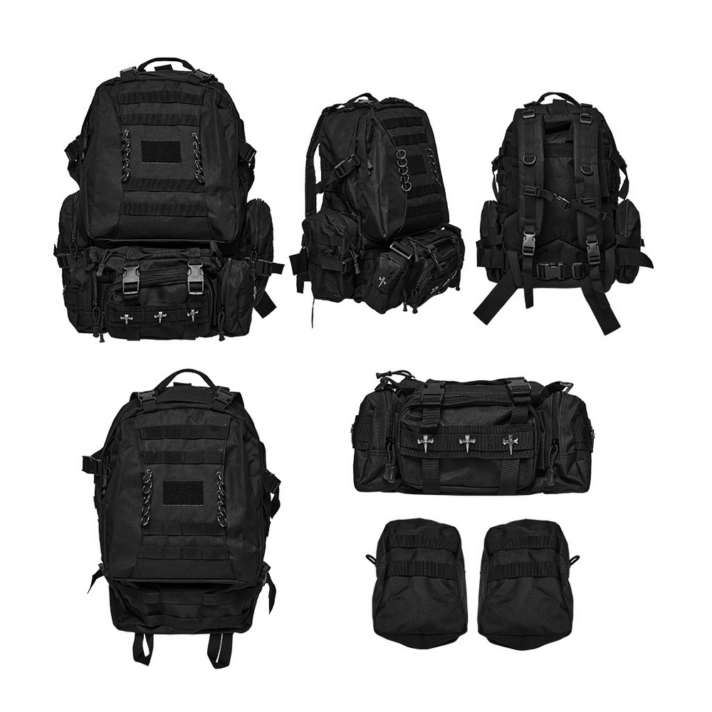Black Tactical Backpack with Webbing and Pouches