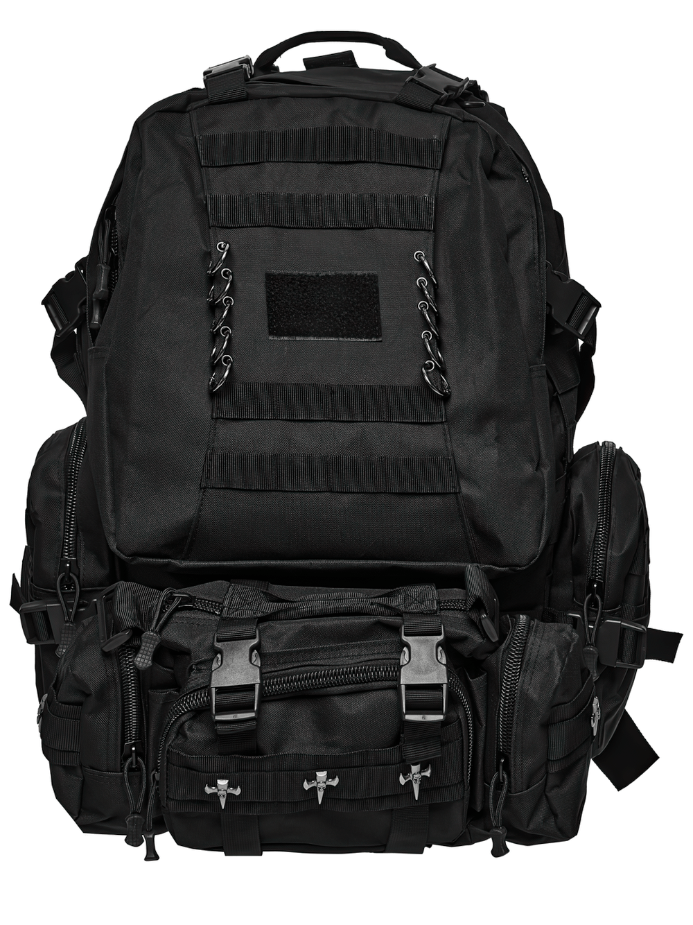 Black Tactical Backpack with Webbing and Pouches