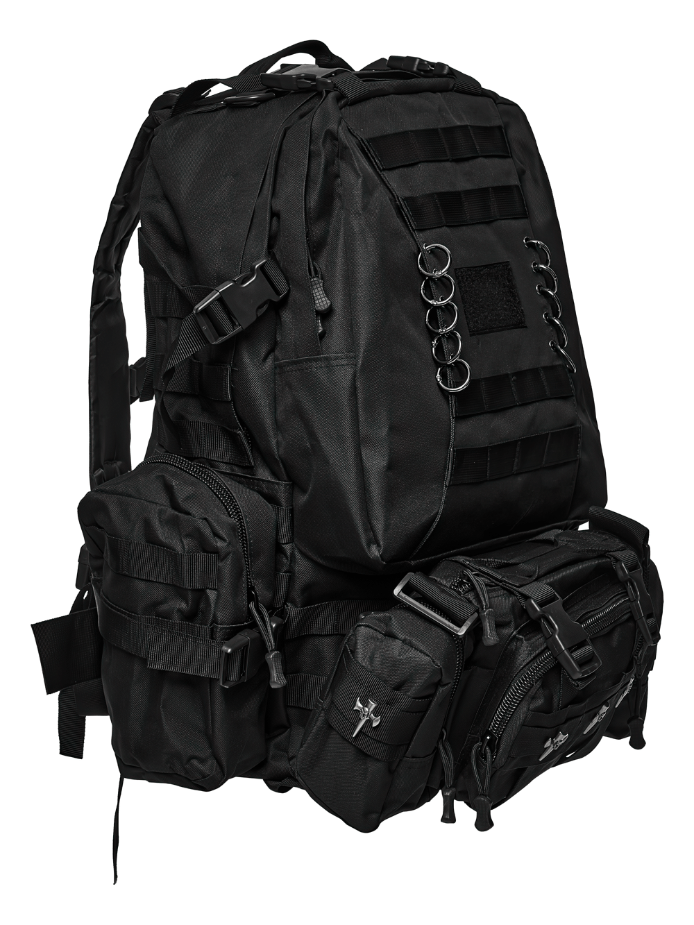 Black Tactical Backpack with Webbing and Pouches