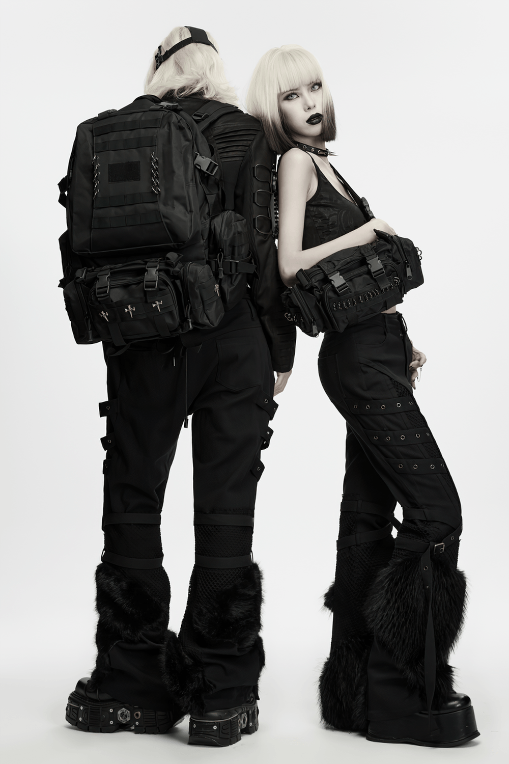 Black Tactical Backpack with Webbing and Pouches