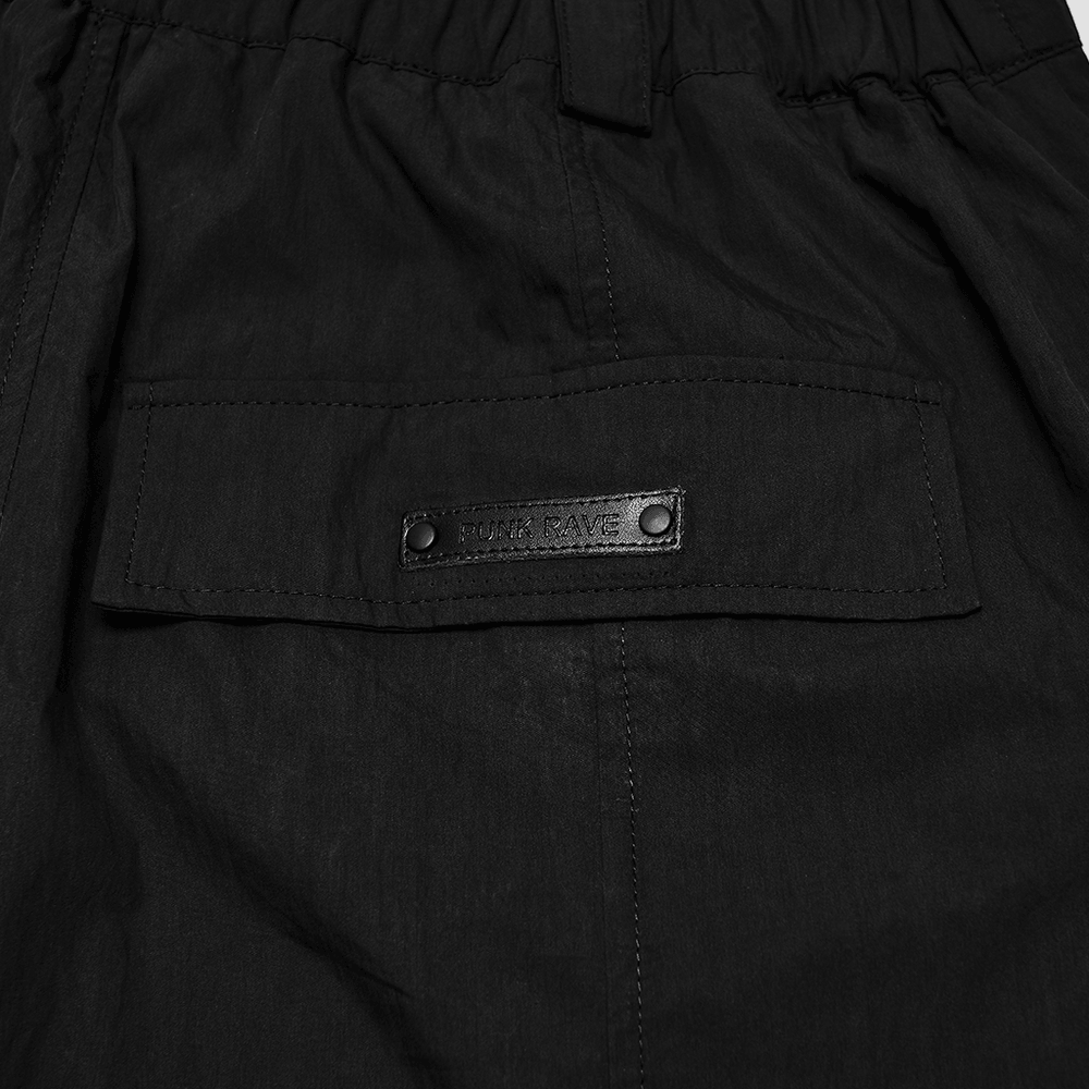 Black Techwear Cargo Shorts With Hanging Straps