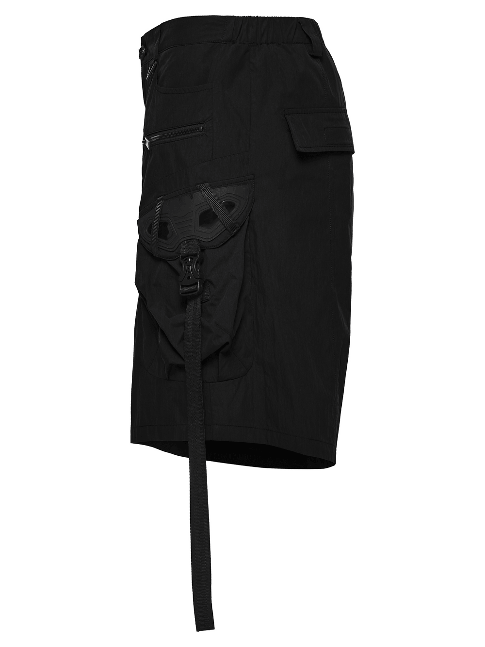 Black Techwear Cargo Shorts With Hanging Straps