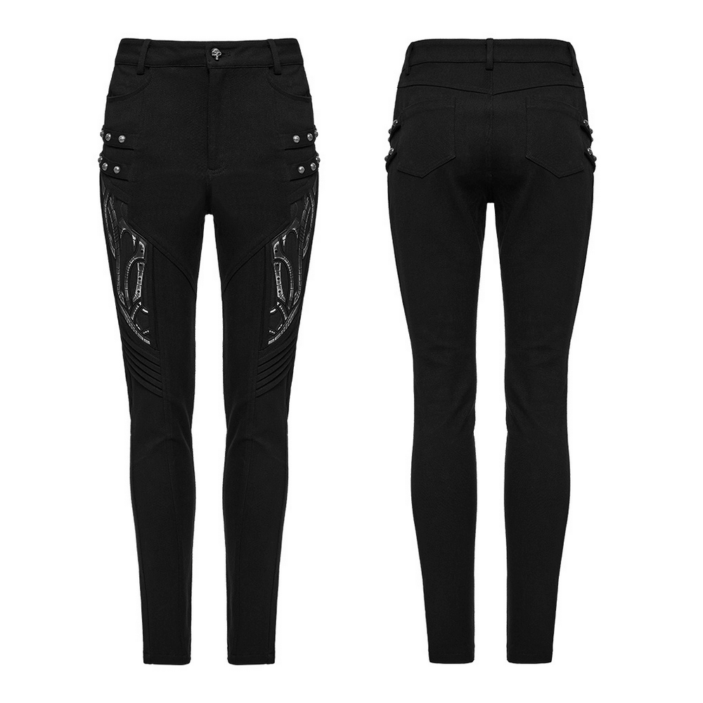 US SALE of Black Techwear Trousers with Rubber Patch Details