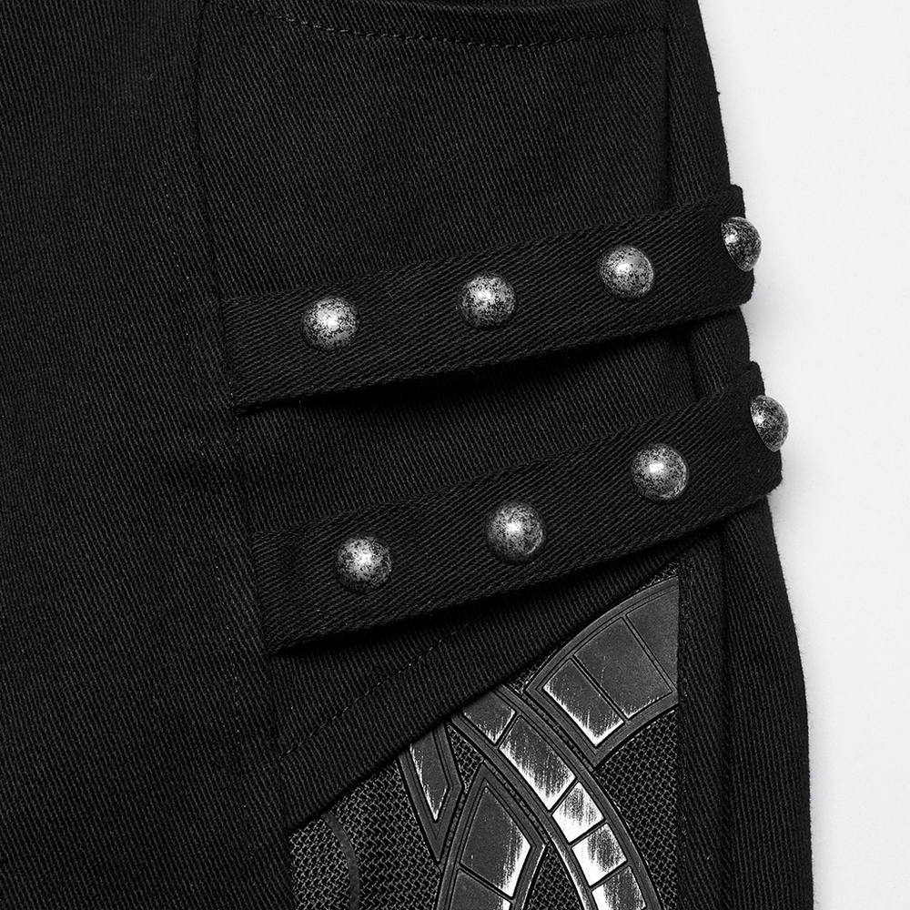 US SALE of Black Techwear Trousers with Rubber Patch Details