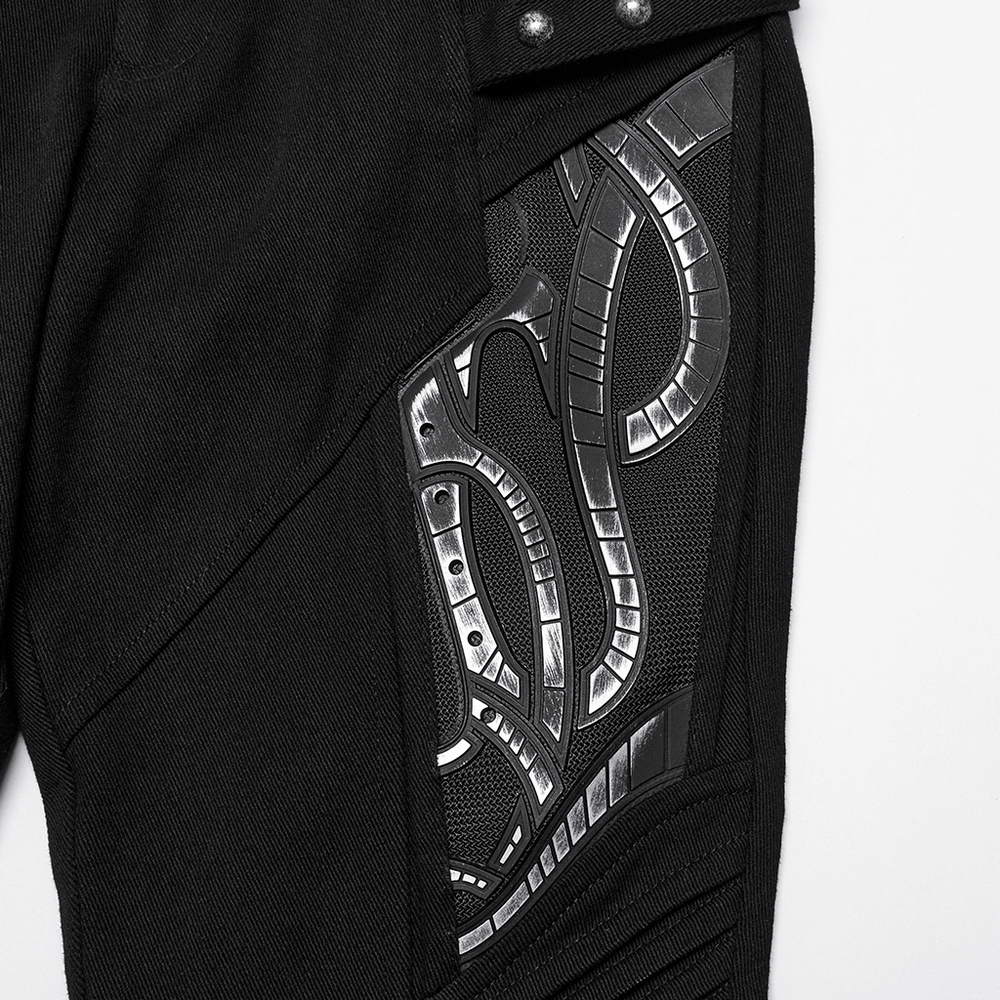 US SALE of Black Techwear Trousers with Rubber Patch Details
