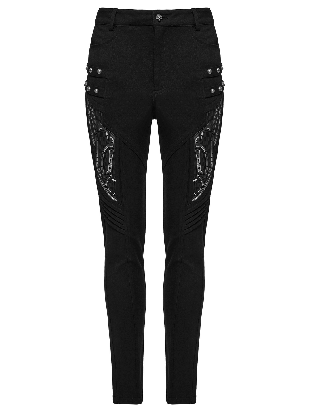 US SALE of Black Techwear Trousers with Rubber Patch Details