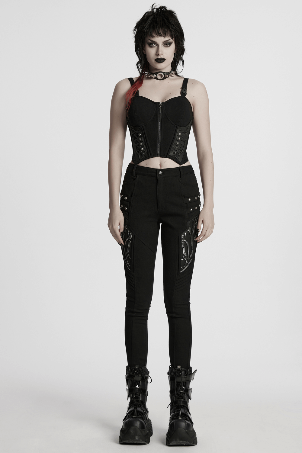 US SALE of Black Techwear Trousers with Rubber Patch Details