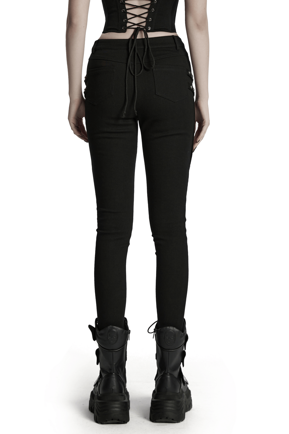 US SALE of Black Techwear Trousers with Rubber Patch Details