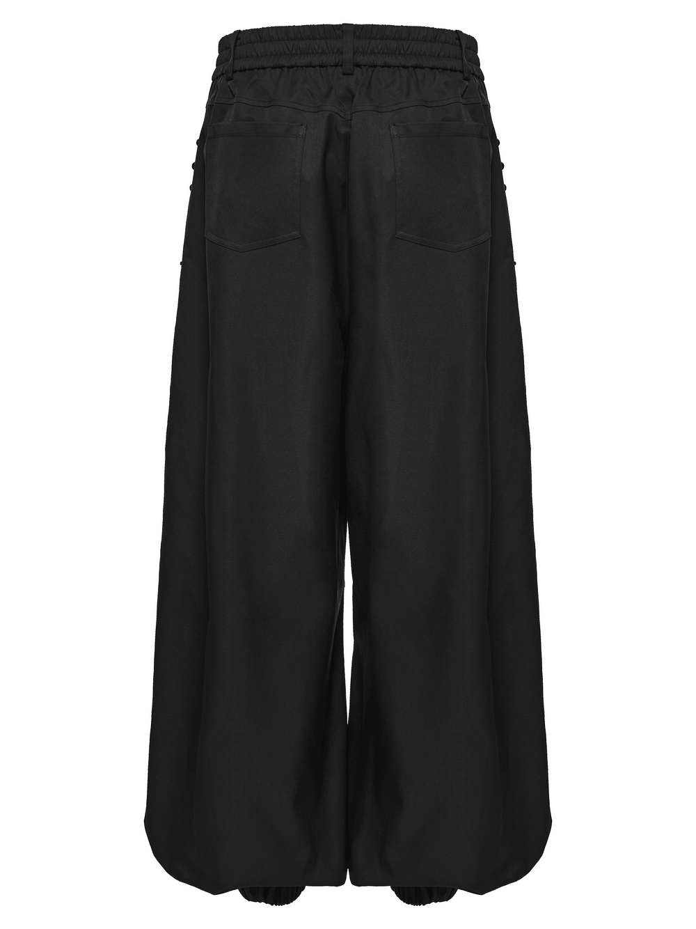 Black Techwear Wide Leg Pants with Pressed Strips