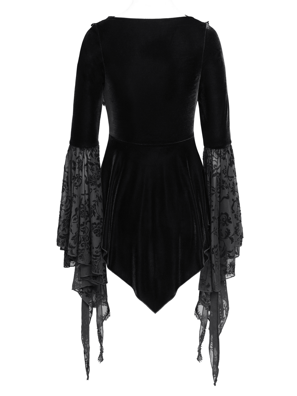 Black Velvet Gothic Top with Corset Front and Lace Sleeves