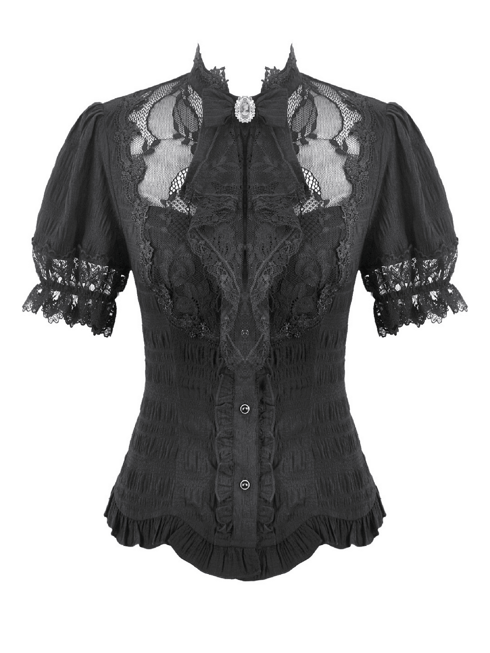 Black Victorian Gothic Blouse with Lace Sleeves