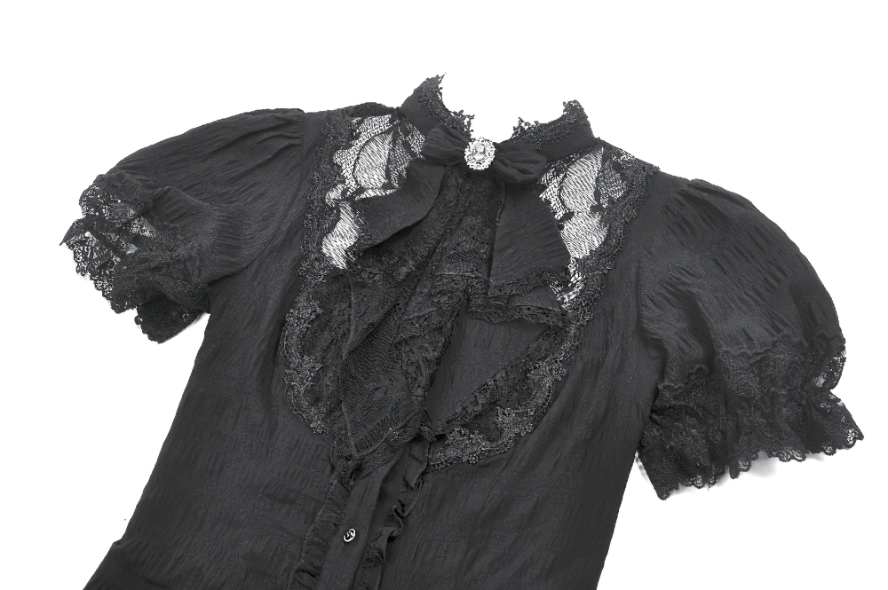 Black Victorian Gothic Blouse with Lace Sleeves