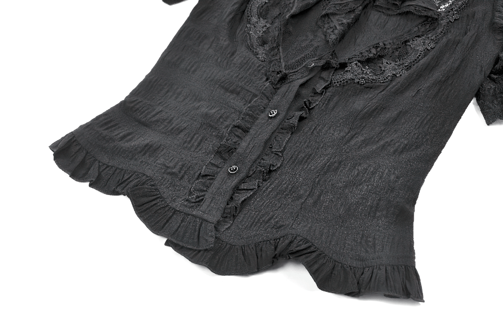 Black Victorian Gothic Blouse with Lace Sleeves