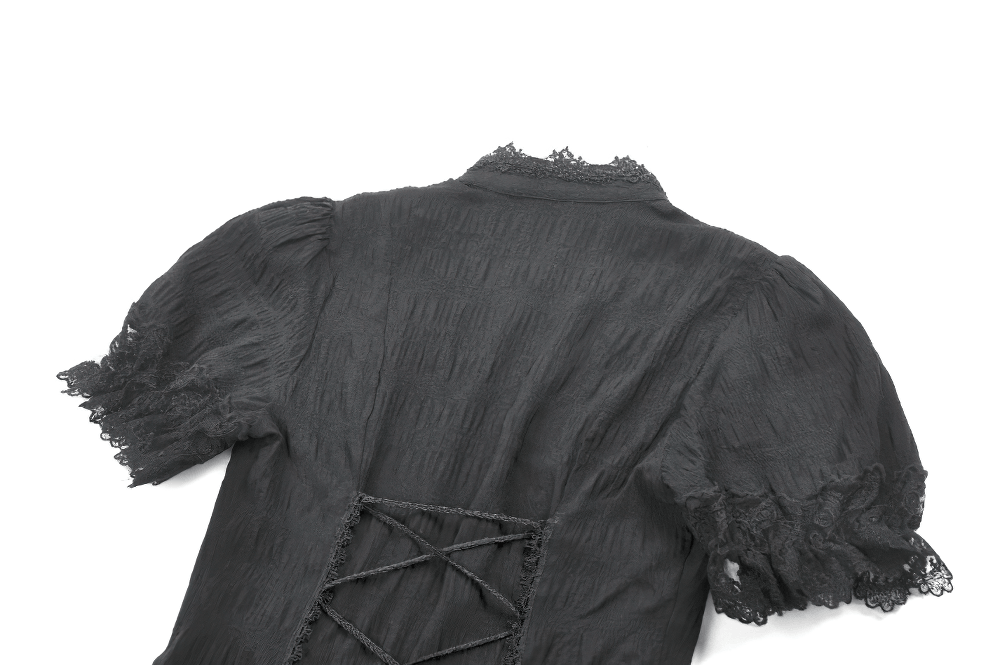 Black Victorian Gothic Blouse with Lace Sleeves