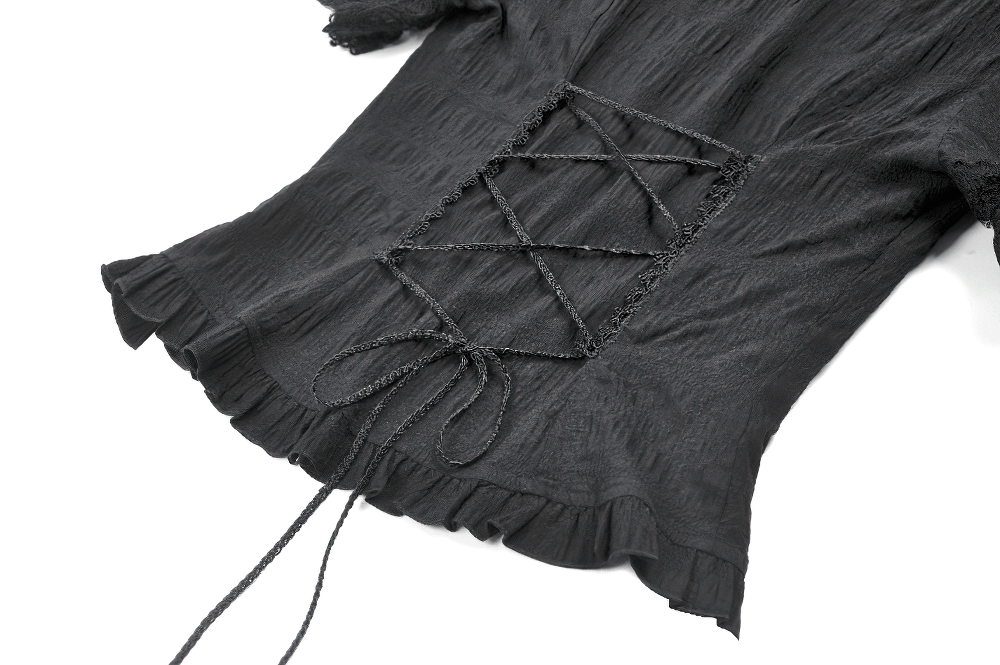 Black Victorian Gothic Blouse with Lace Sleeves