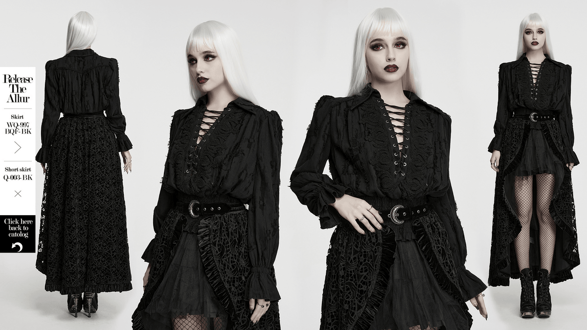 Black Victorian Gothic Ruffle Lace-Up Women's Shirt