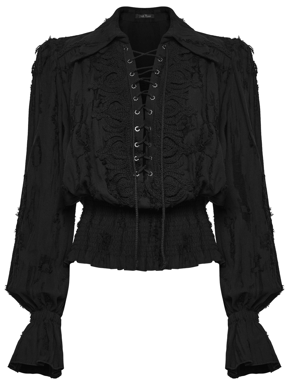 Black Victorian Gothic Ruffle Lace-Up Women's Shirt