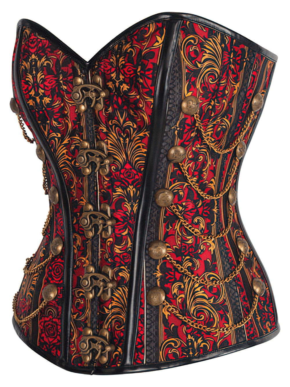 Blood Rose Baroque Overbust Corset with Gold Chain Accents