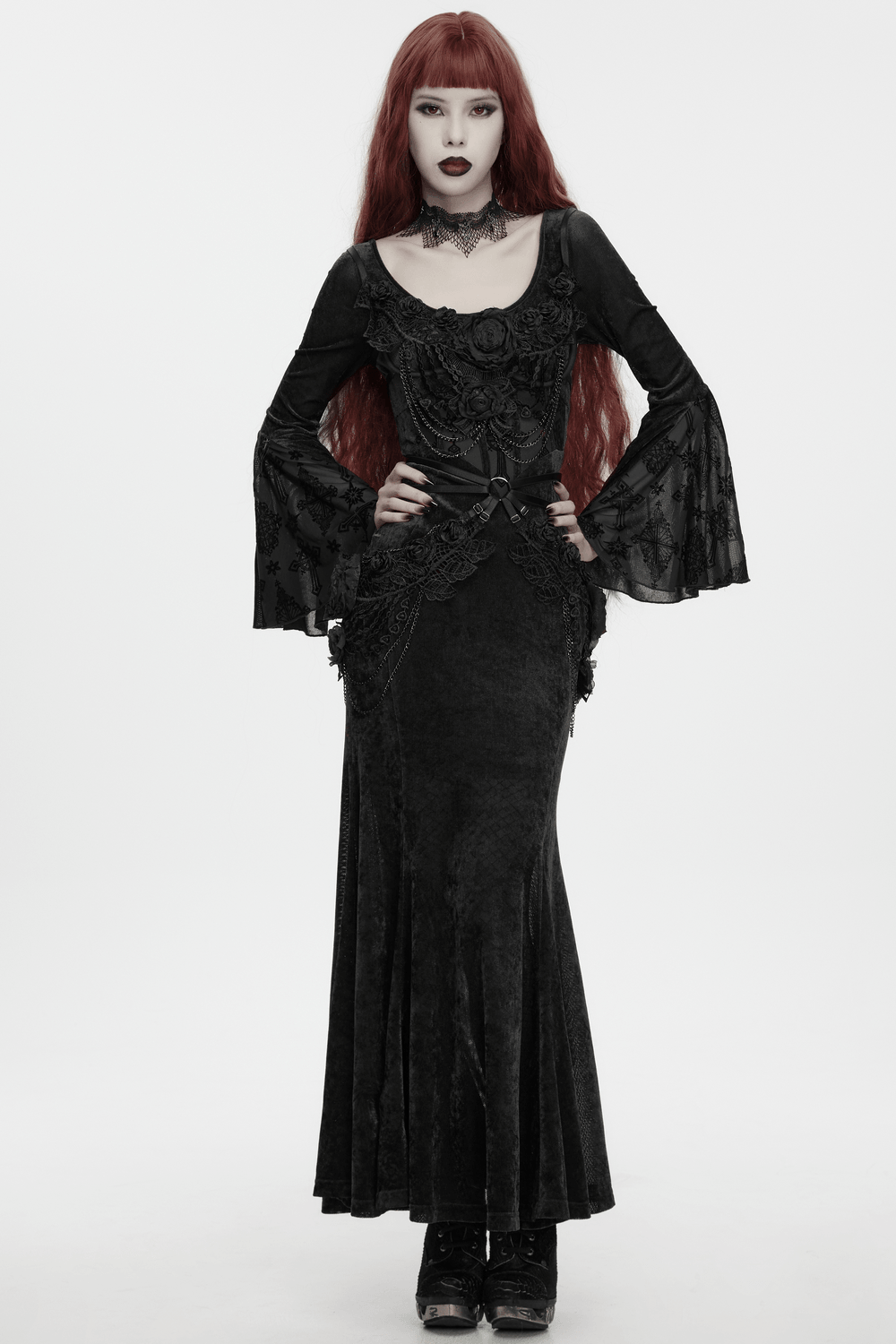Bloody Rose Goth Lace Chain Bralet with Floral Detail