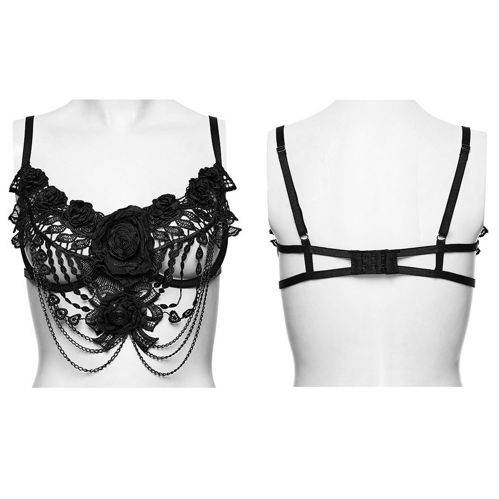 Bloody Rose Goth Lace Chain Bralet with Floral Detail