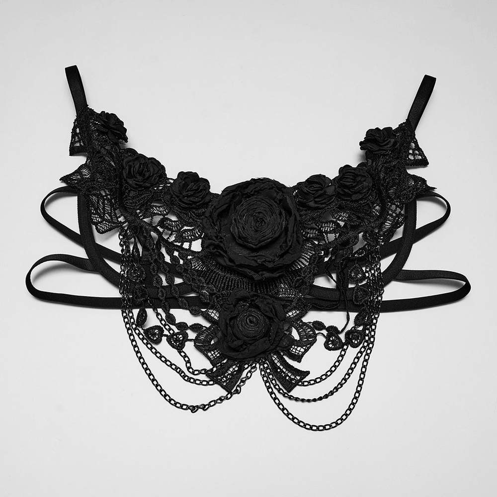 Bloody Rose Goth Lace Chain Bralet with Floral Detail