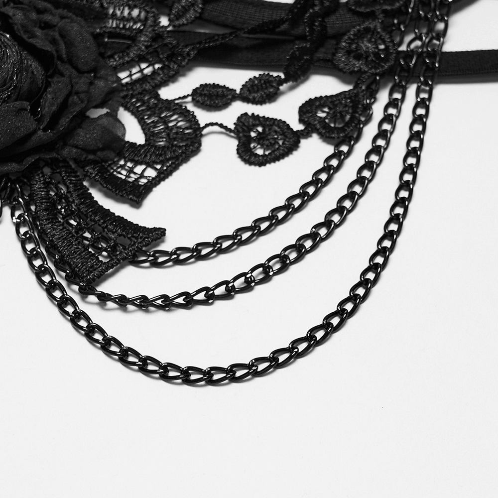 Bloody Rose Goth Lace Chain Bralet with Floral Detail